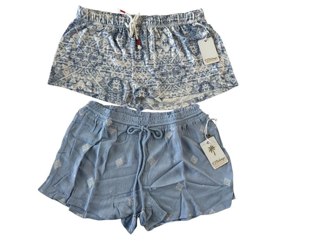NWT PJ Salvage Medium LOT Of 2 Lounge Pajama Shorts Blue Boho Solid SOFT #LOT19